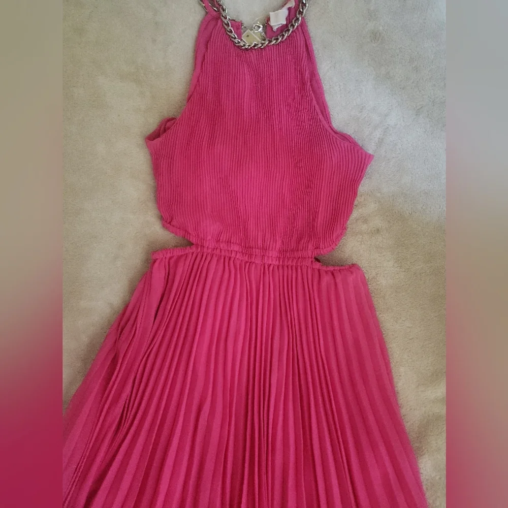 Michael Kors Halter Neck Pleated Cut-out Midi Dress cerise/pink Sz M BNWT
